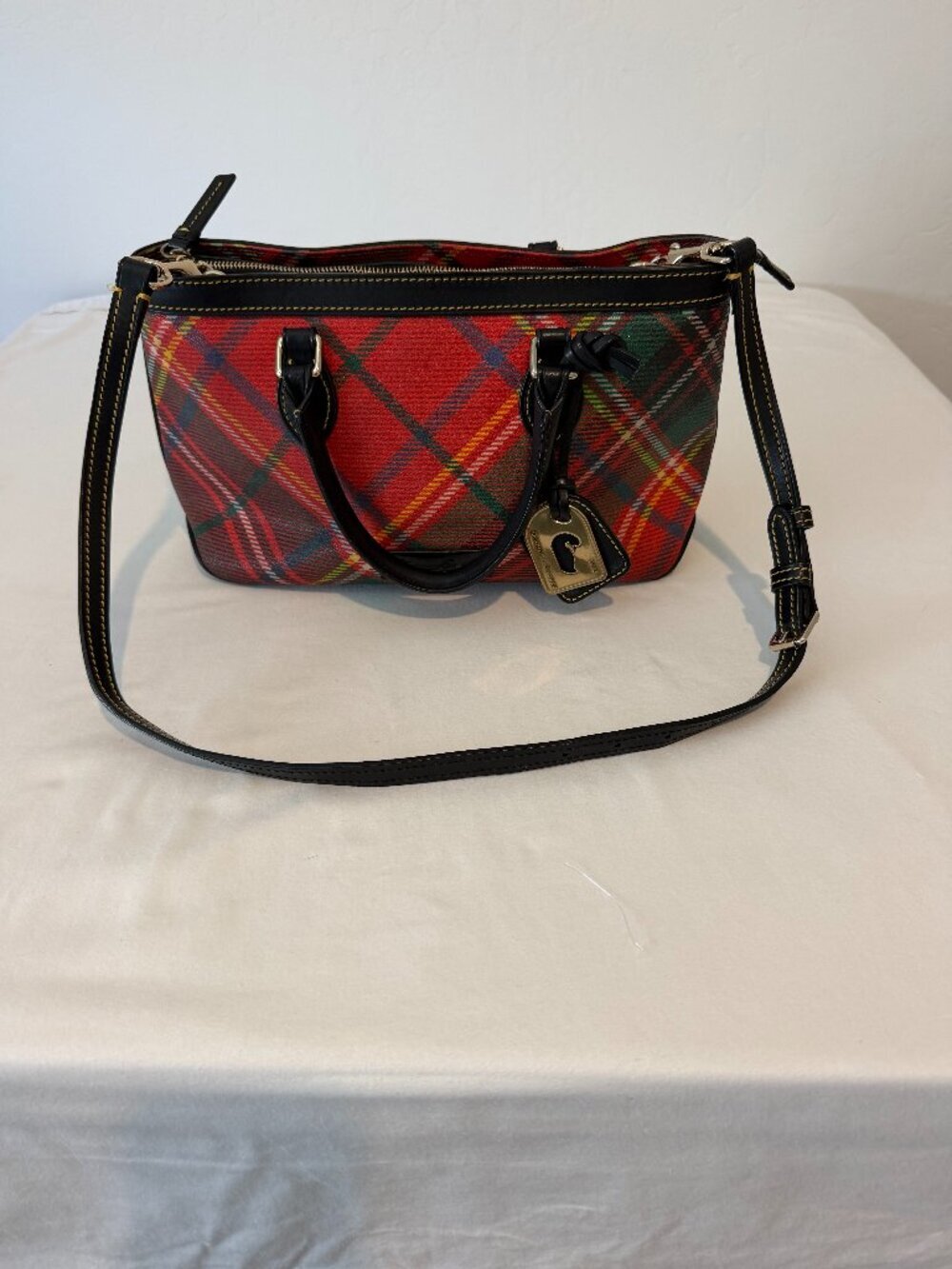 Dooney & Bourke Red Tartan Plaid Satchel Crossbody Leather Holiday Purse Bag
